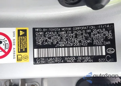 2015 Lexus Es 300H from USA, damaged, VIN JTHBW1GG3F2087422